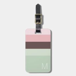 Etiqueta Para Maletas Monograma rayado rosa, verde y marrón