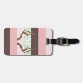 Etiqueta Para Maletas Monograma rayado verde rosado de las anguilas mode