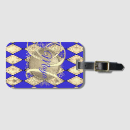 Etiqueta Para Maletas Monograma Real de Glam Azul y Oro