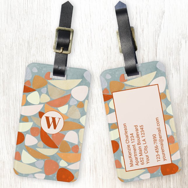 Etiqueta Para Maletas Monograma Resumen Geométrico Moderno (Abstract monogram initial orange peach cream personalized luggage tag)