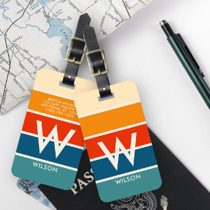 Etiqueta Para Maletas Monograma retro amplio rayado personal