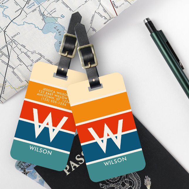 Etiqueta Para Maletas Monograma retro amplio rayado personal (Subido por el creador)