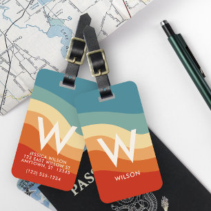 Etiqueta Para Maletas Monograma retro rayado ondulado personal