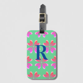 Etiqueta Para Maletas Monograma retro rosa verde floral