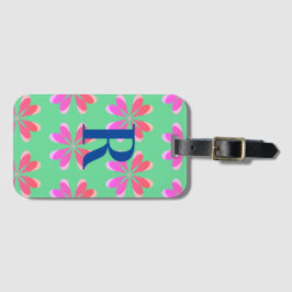 Etiqueta Para Maletas Monograma retro rosa verde floral