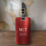 Etiqueta Para Maletas Monograma Rojo cepillado metálico elegante<br><div class="desc">Aumente su experiencia de viaje con nuestro clásico elegante y moderno Monograma Minimalista Etiqueta para el equipaje. Este accesorio de diseño meticuloso combina a la perfección la elegancia atemporal con el minimalismo contemporáneo, asegurando que su equipaje se destaque con la sofisticación. Diseñada con precisión y atención a los detalles, esta...</div>
