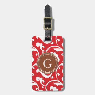 Etiqueta Para Maletas Monograma rojo femenino elegante del estampado de