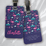 Etiqueta Para Maletas Monograma rosa azul de verano Flamingo<br><div class="desc">Un diseño de monograma audaz</div>