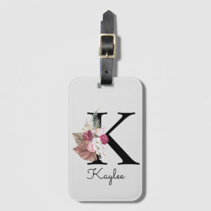 Etiqueta Para Maletas Monograma Rosa Boho Floral Femenina Inicial K
