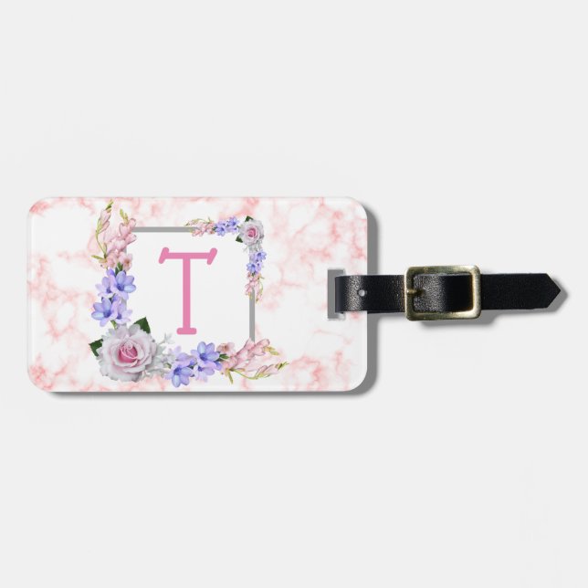 Etiqueta Para Maletas Monograma Rosa Marble rosa (Frente Horizontal)
