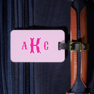 Etiqueta Para Maletas Monograma Rosa y Lila Personalizado Preppy