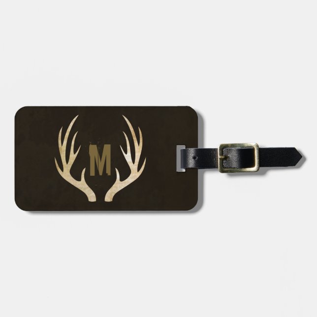 Etiqueta Para Maletas Monograma Rústico Deer Antler (Frente Horizontal)
