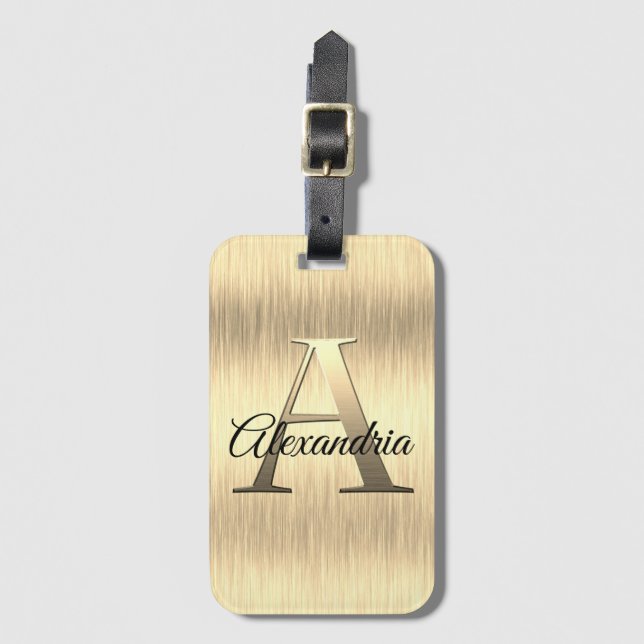 Etiqueta Para Maletas Monograma Shimmery Gold (Anverso vertical)
