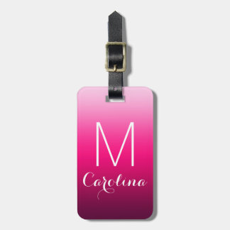 Etiqueta Para Maletas Monograma simple de degradado negro a rosa