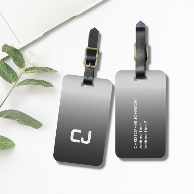 Etiqueta Para Maletas Monograma simple de Guay gris blanco (Subido por el creador)