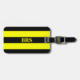 Etiqueta Para Maletas Monograma Tres Franjas Negras sobre Amarillo
