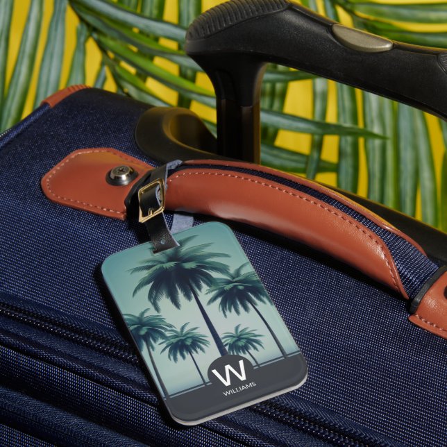 Etiqueta Para Maletas Monograma tropical personalizado (Anverso In situ 1)