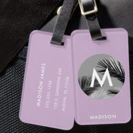 Etiqueta Para Maletas Monograma Tropical Personalizado Rosa Pálido