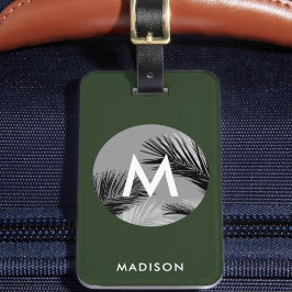 Etiqueta Para Maletas Monograma Tropical Personalizado | Verde Cazador