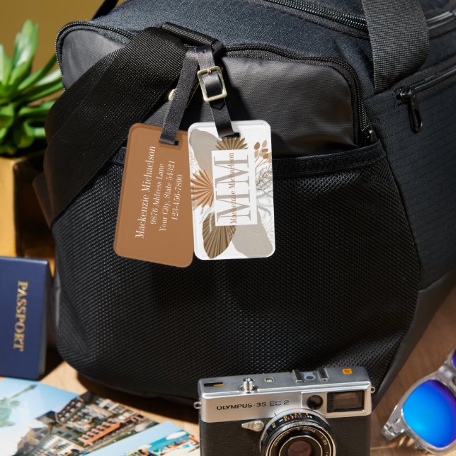 Etiqueta Para Maletas Monograma tropical Terracotta Boho (Anverso & Reverso)