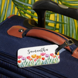 Etiqueta Para Maletas Monograma Tulipanes Primavera Flores coloridas y a