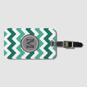 Etiqueta Para Maletas Monograma Turquesa y Mint Chevron Zigzag