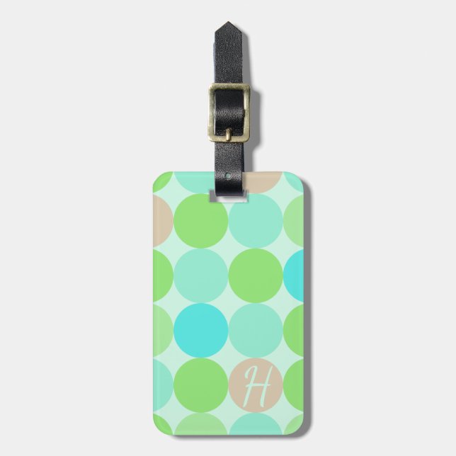 Etiqueta Para Maletas Monograma verde azul turquesa y círculo Naranja