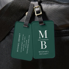 Etiqueta Para Maletas Monograma Verde Elegante