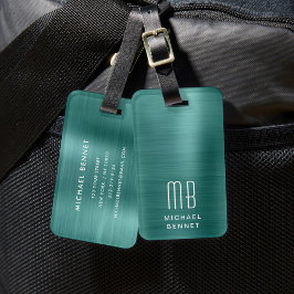 Etiqueta Para Maletas Monograma Verde Elegante