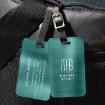 Etiqueta Para Maletas Monograma verde esmeralda cepillado Metalizado<br><div class="desc">Etiqueta personalizada de portaequipajes Metalizado cepillado verde esmeralda monograma.</div>