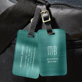 Etiqueta Para Maletas Monograma Verde Esmeralda Metal Brusado