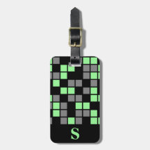 Monograma Verde Menta, Negro, Mosaico Gris Cuadrad