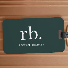 Etiqueta Para Maletas Monograma Verde Oscuro Estilo Minimalista moderno