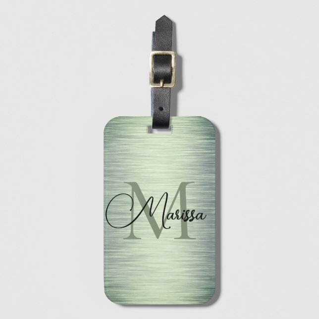 Etiqueta Para Maletas Monograma verde Shimmery (Anverso vertical)