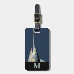 Etiqueta Para Maletas Monograma Viaje Cabeza de pez espada gris azul