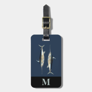Etiqueta Para Maletas Monograma Viaje Pesca de pez espada gris azul