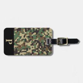 Etiqueta Para Maletas Monograma Woodland Tan Camuflaje verde Camo Negro