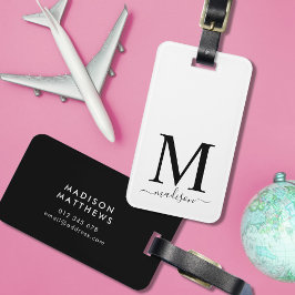 Etiqueta Para Maletas Monograma y caligrafía con fondo editable