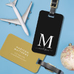 Etiqueta Para Maletas Monograma y caligrafía con fondo editable<br><div class="desc">Viaja con estilo con esta etiqueta de equipaje monograma que incluye un monograma serif y tu nombre en un guión caligráfico en la parte delantera. El color de fondo de la parte delantera y posterior es modificable, haga clic en personalizar para cambiar el color Personalízalo reemplazando el texto del marcador...</div>