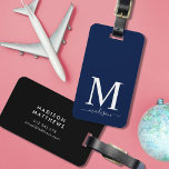 Etiqueta Para Maletas Monograma y caligrafía con fondo editable<br><div class="desc">Viaja con estilo con esta etiqueta de equipaje monograma que incluye un monograma serif y tu nombre en un guión caligráfico en la parte delantera. El color de fondo de la parte delantera y posterior es modificable, haga clic en personalizar para cambiar el color Personalízalo reemplazando el texto del marcador...</div>