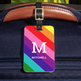 Etiqueta Para Maletas Monograma y nombre de franja de arcoíris colorido