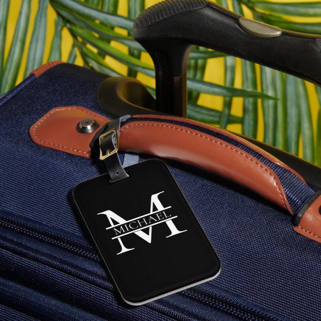 Etiqueta Para Maletas Monograma y nombre elegantes personalizados (Anverso In situ 1)