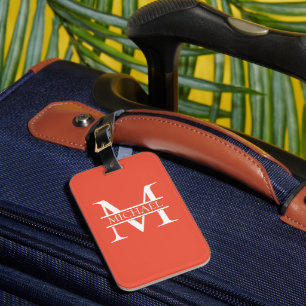 Etiqueta Para Maletas Monograma y nombre Naranja elegante personalizado