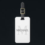 Etiqueta Para Maletas Monograma y nombre personalizados<br><div class="desc">Monograma y nombre personalizados Giftto presenta un nombre personalizado en gris y monogramo en gris claro como fondo,  en estilo clásico de fuente serif,  en fondo blanco.

Perfecto como regalo de vacaciones,  regalo del día del padre,  gracias a los padrinos y regalo para cualquier ocasión especial.</div>