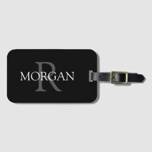Etiqueta Para Maletas Monograma y nombre personalizados, clásico negro c