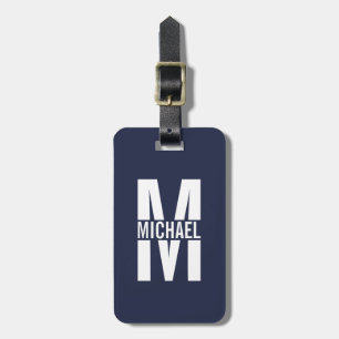 Etiqueta Para Maletas Monograma y nombre personalizados del azul marino