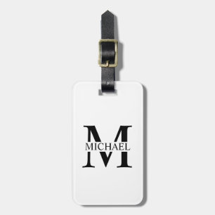 Etiqueta Para Maletas Monograma y nombre personalizados en blanco