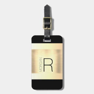 Etiqueta Para Maletas Monograma y nombre, texto negro y gris, oro escobi