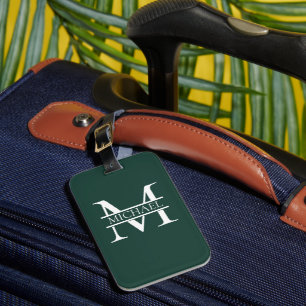 Etiqueta Para Maletas Monograma y nombre verde esmeralda elegante y pers