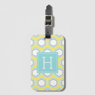 Etiqueta Para Maletas Monogramación del patrón de abeto amarillo y acuát